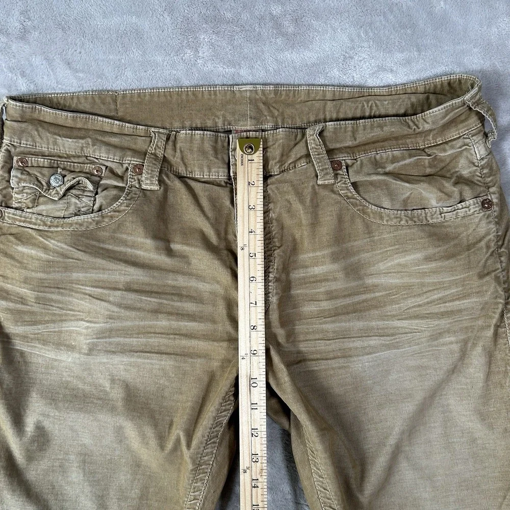 True Religion Ricky Jean Short Men 40 Tan Corduroy Frayed Flap Pocket Jorts Y2K